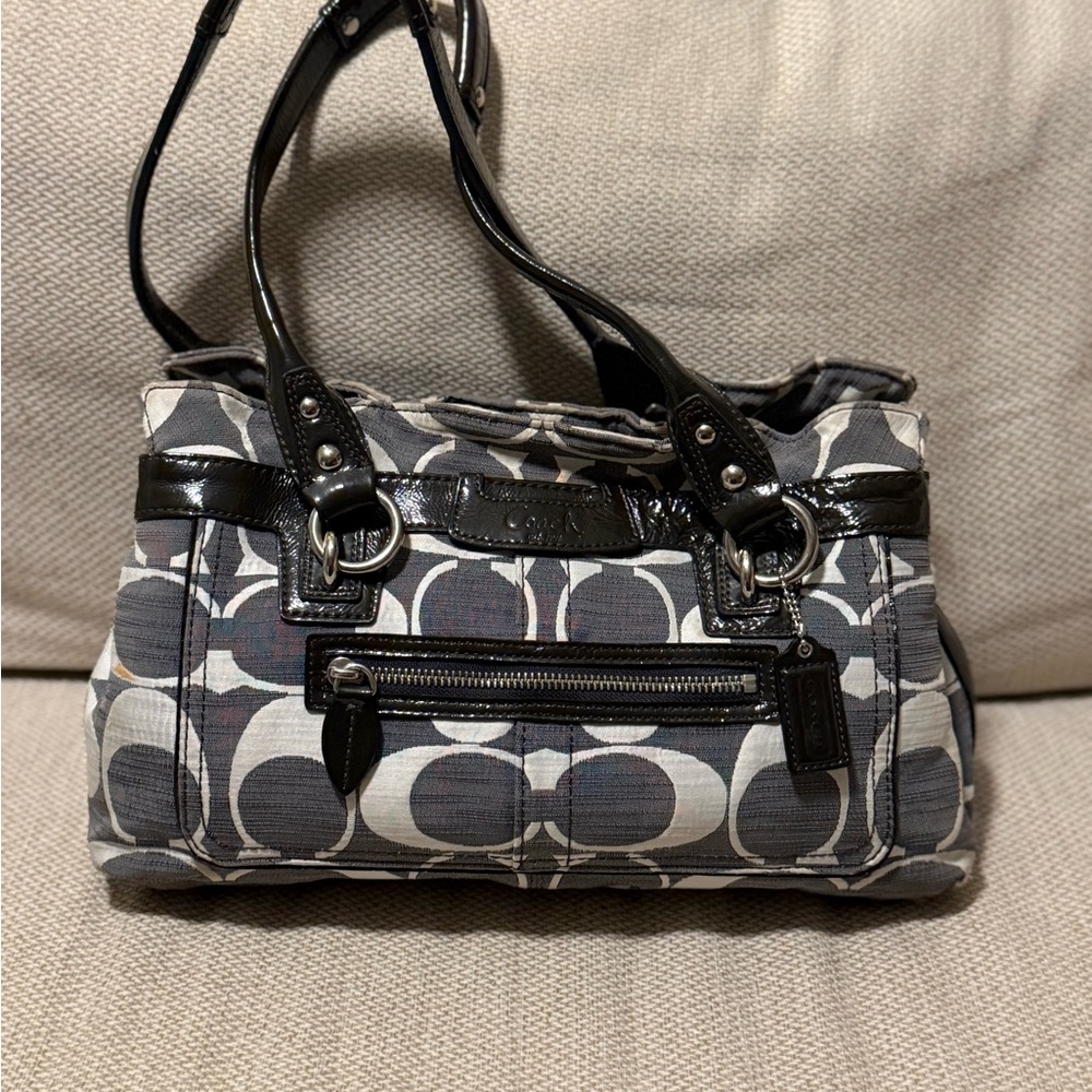 Coach Gray and Black Circle Pattern Shoulder Bag